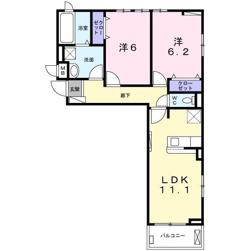 京阪交野線 星ケ丘駅(大阪) 徒歩12分 3階建 築4年(2LDK/3階)の間取り写真