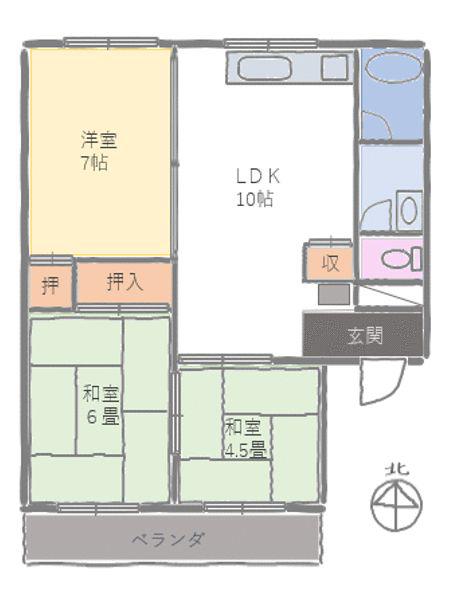 北島ハイツ(3LDK/2階)の間取り写真