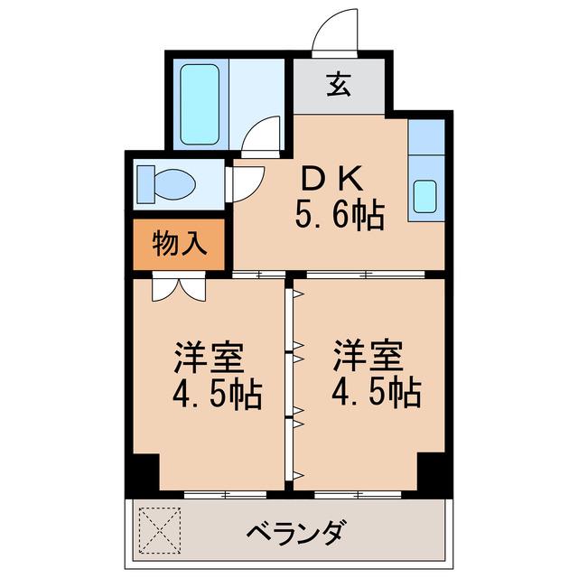 向陽ビル(2DK/10階)の間取り写真