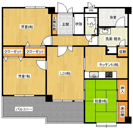 ライオンズマンション檜尾(3LDK/1階)の間取り写真