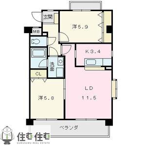 クレセントヒルズ(2LDK/3階)の間取り写真