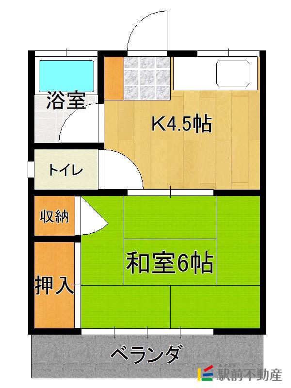 エクセル花鶴A(1DK/2階)の間取り写真