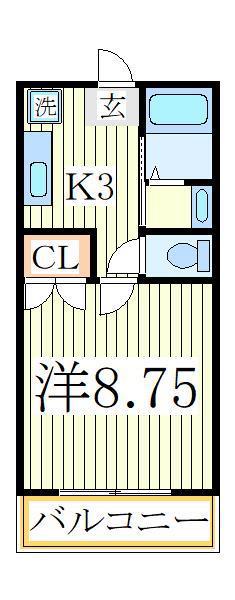 流山パークハイツ(1K/3階)の間取り写真