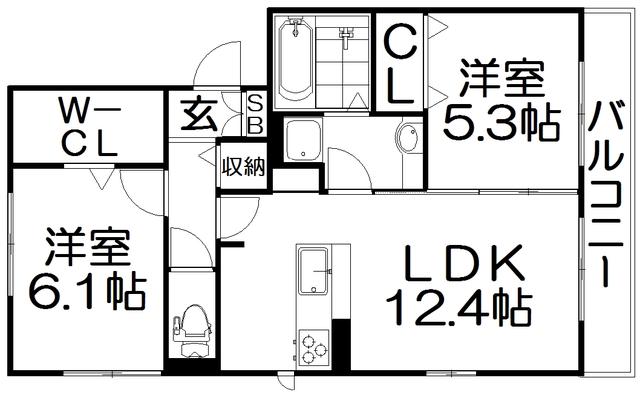 GRAND LLE グランイル(2LDK/2階)の間取り写真