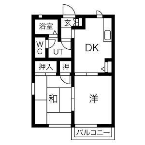 サウスヒルズB(2DK/2階)の間取り写真