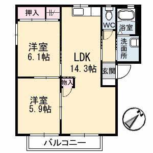 グリーンヴィラージュA(2LDK/1階)の間取り写真