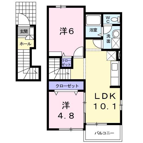 グランピエールD棟(2LDK/2階)の間取り写真