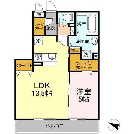 ロイヤルパークス石田(1LDK/2階)の間取り写真