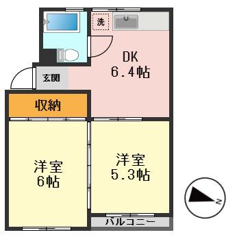ドミシール平野 NO5(2DK/1階)の間取り写真