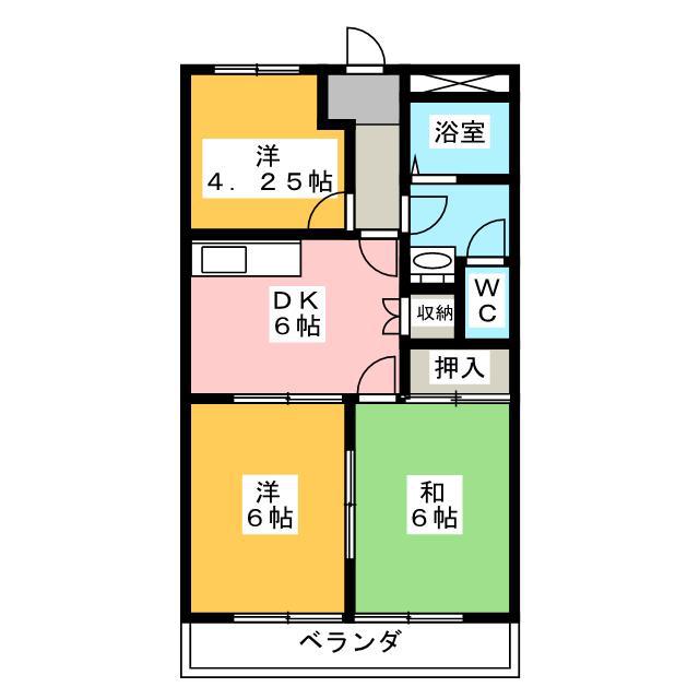 クィーンパレスA(3DK/2階)の間取り写真
