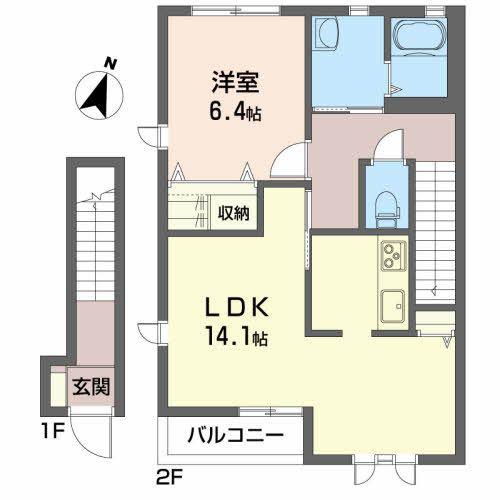 アトランティスB(1LDK/1階)の間取り写真