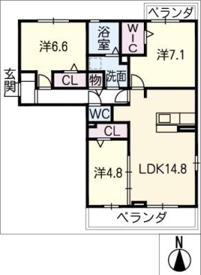 二子山パークプラザ(3LDK/3階)の間取り写真