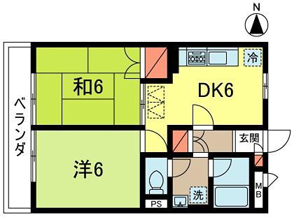 サニーコート西館(2DK/2階)の間取り写真