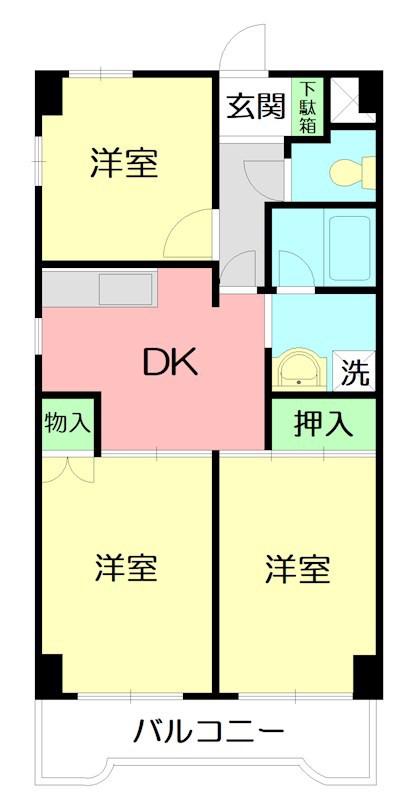 さがみ野駅北口ビル(3DK/3階)の間取り写真