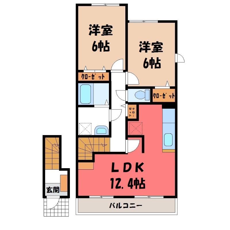 グレイスシティB(2LDK/2階)の間取り写真