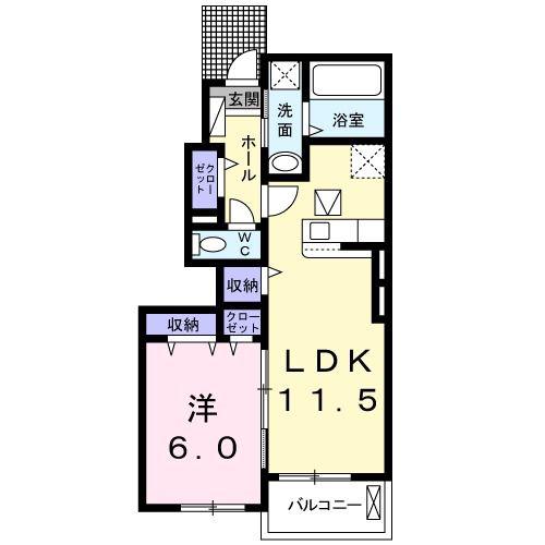 プリュニエII(1LDK/1階)の間取り写真