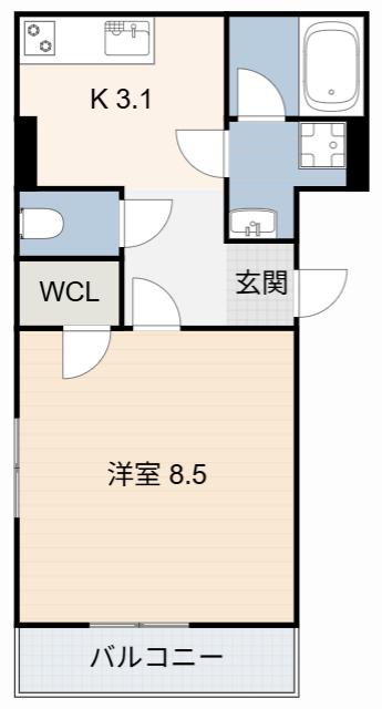 ロイヤルロードV(1K/1階)の間取り写真