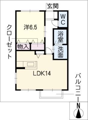 ウェスティンハウス B棟(1LDK/2階)の間取り写真