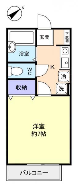 リーフカノンA棟(1K/2階)の間取り写真