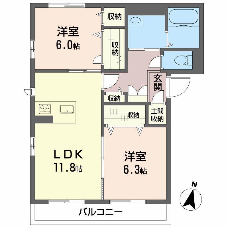 ベレオ新蔵(2LDK/2階)の間取り写真