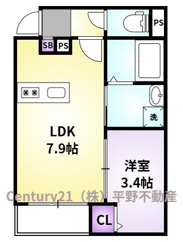 フィーリックス御井町(1LDK/2階)の間取り写真
