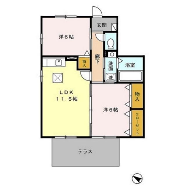 ロイヤルコートA(2LDK/1階)の間取り写真