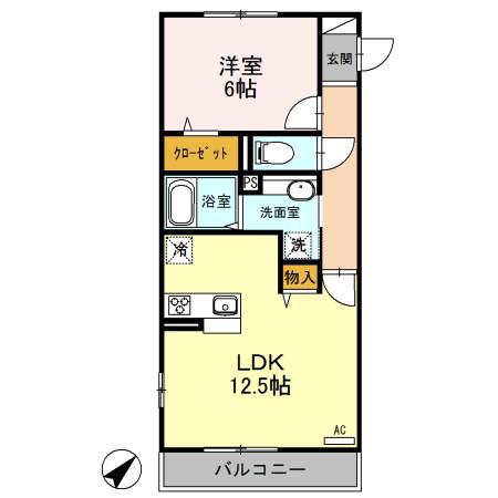 メテオール(1LDK/2階)の間取り写真