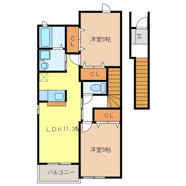 エアリーサイドII(2LDK/2階)の間取り写真