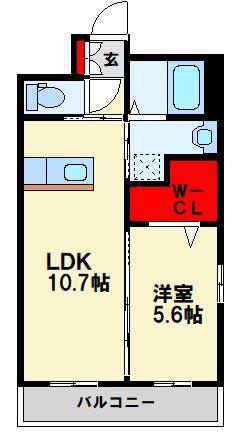 ソシア若松駅前(1LDK/1階)の間取り写真