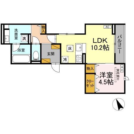 D-INVEST陣場 A(1LDK/1階)の間取り写真