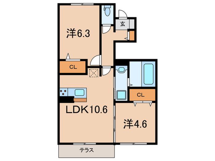 グランデ アルベロ(2LDK/1階)の間取り写真