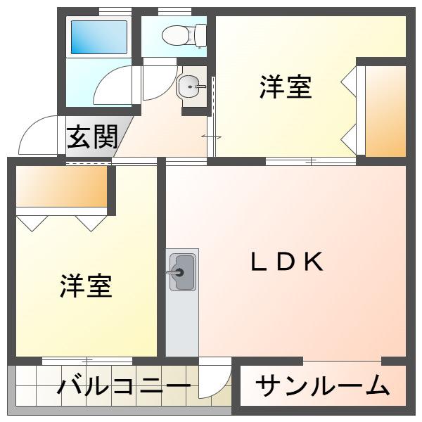 垂水上高丸B棟(2LDK/5階)の間取り写真