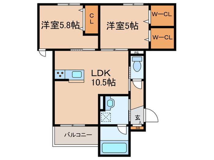 HEBEL MAISON 南武庫之荘(2LDK/2階)の間取り写真