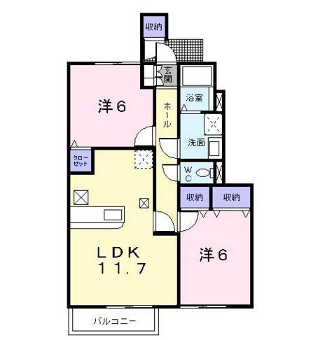 カルムオーブ(2LDK/1階)の間取り写真