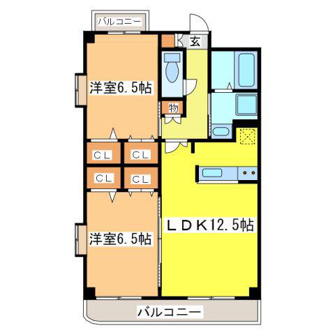 アメニティ御薗宇壱番館(2LDK/1階)の間取り写真