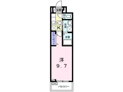 セレーノ東生駒C(1K/1階)の間取り写真