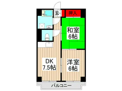 ライオンズマンション赤塚(2DK/4階)の間取り写真