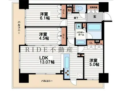 ブランズタワー御堂筋本町(3LDK/11階)の間取り写真