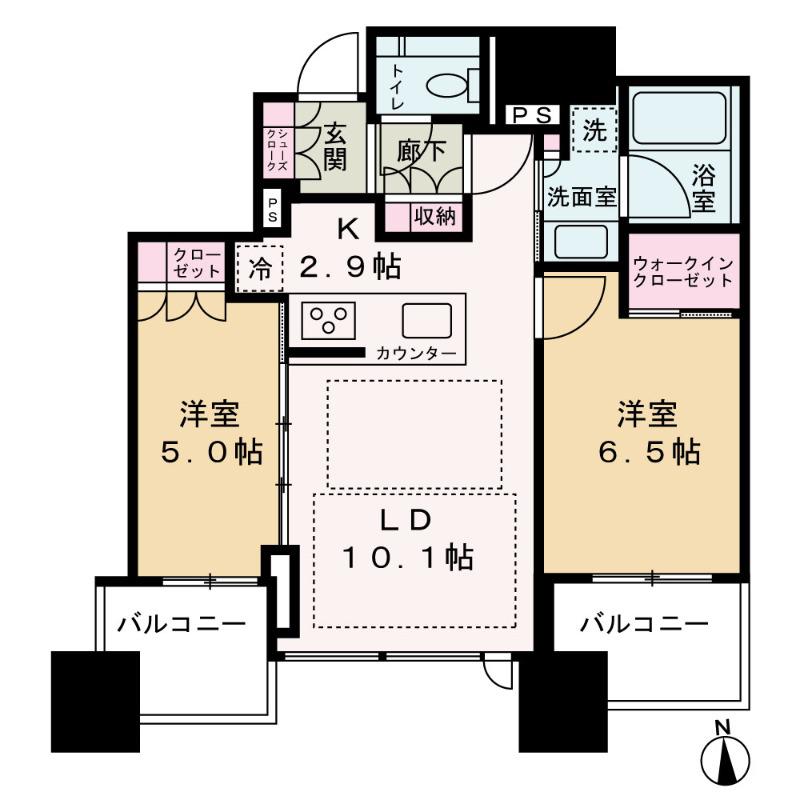 シティタワー大阪本町(2LDK/25階)の間取り写真
