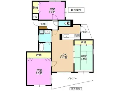 メイデンヘアー・A(3LDK/3階)の間取り写真