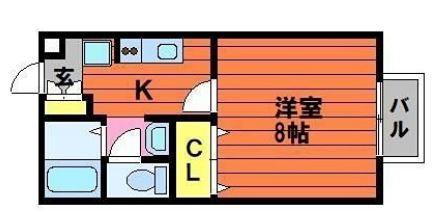 セジュール酒津(1K/2階)の間取り写真