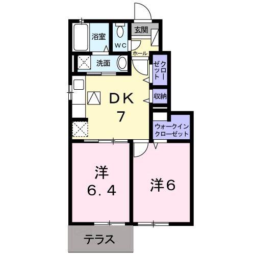 イーストヒルズA(2DK/1階)の間取り写真