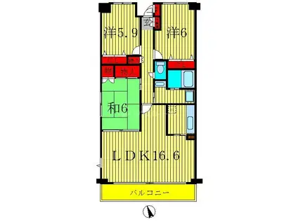 サングリーン海道割(3LDK/4階)の間取り写真