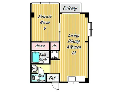 メープル御影中町(1LDK/4階)の間取り写真