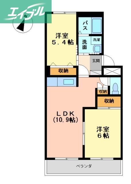 プチフルール(2LDK/2階)の間取り写真