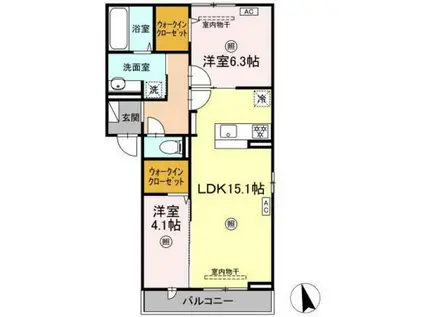 トリシアくるめ木 オニオンハイツ(2LDK/2階)の間取り写真