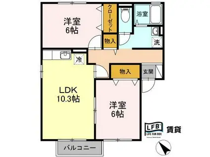 カーサエスペランザB(2LDK/1階)の間取り写真