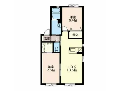 ヴィルヌーブ A棟(2LDK/1階)の間取り写真