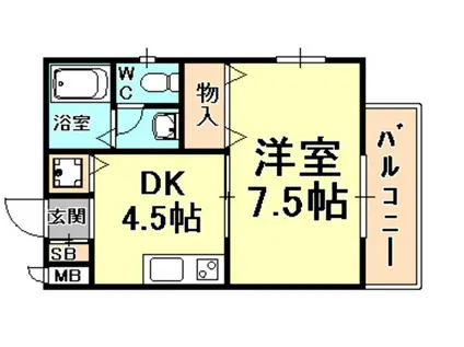 プリモディーネ深江本町(1DK/2階)の間取り写真