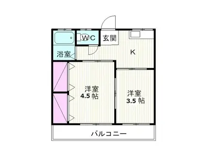 シティハイムKII B(2K/1階)の間取り写真